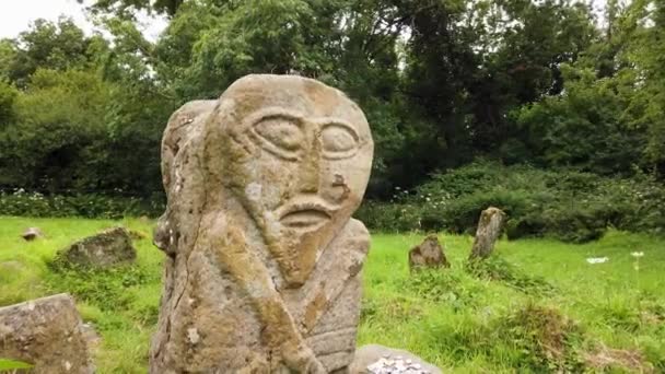 Bronze Age Stone Carviing Two Faces Called Janus Located Caldragh — Vídeo de stock