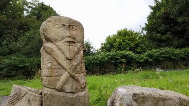 Bronze Age Stone Carviing Two Faces Called Janus Located Caldragh — Stock Video