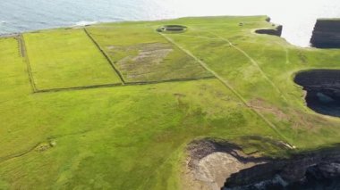 Aerial view of the Blow Hole at Dun Briste sea stick at Downpatrick head, County Mayo - Republic of Ireland.