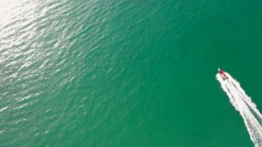 Aerial of jspeed boat driving on the Atlantic Ocean in Downings, County Donegal - Ireland.