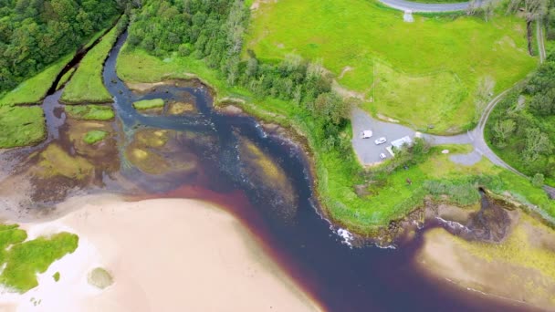 Aerial Mouth Fintragh River Fintra Beach Killybegs County Donegal Ireland — Video