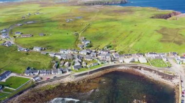 Aerial view of the Tory Island West Town and tower, County Donegal, Republic of Ireland