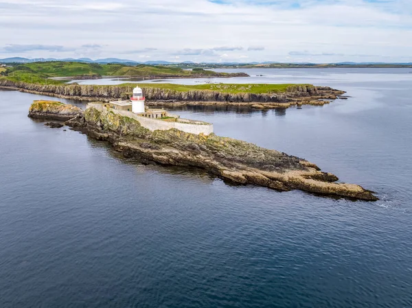 Aerial Rotten Island Lighthouse Carntullagh Head Background County Donegal Ireland — Foto de Stock