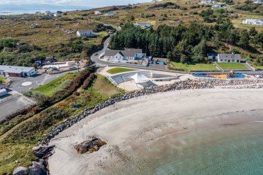 Aerial view of the new shorefront at Leabgarrow on Arranmore Island in County Donegal, Republic of Ireland