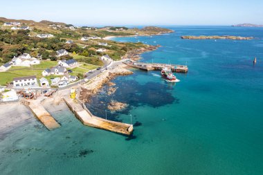 Aerial view of the pier Leabgarrow on Arranmore Island in County Donegal, Republic of Ireland.