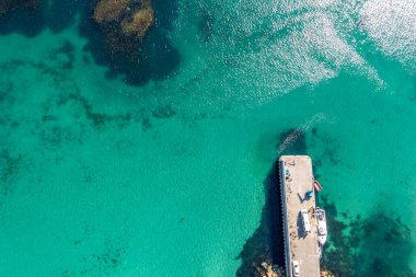Aerial view of the pier Leabgarrow on Arranmore Island in County Donegal, Republic of Ireland.