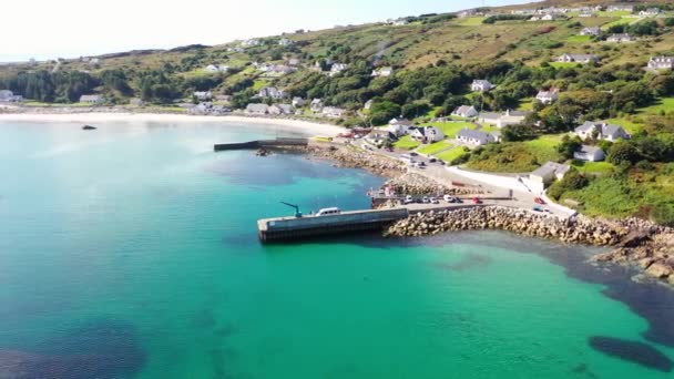 Aerial View Pier Leabgarrow Arranmore Island County Donegal Republic Ireland — kuvapankkivideo