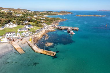 Aerial view of the pier Leabgarrow on Arranmore Island in County Donegal, Republic of Ireland.