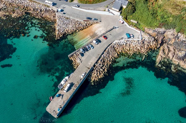 Aerial view of the pier Leabgarrow on Arranmore Island in County Donegal, Republic of Ireland.