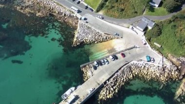 Aerial view of the pier Leabgarrow on Arranmore Island in County Donegal, Republic of Ireland.
