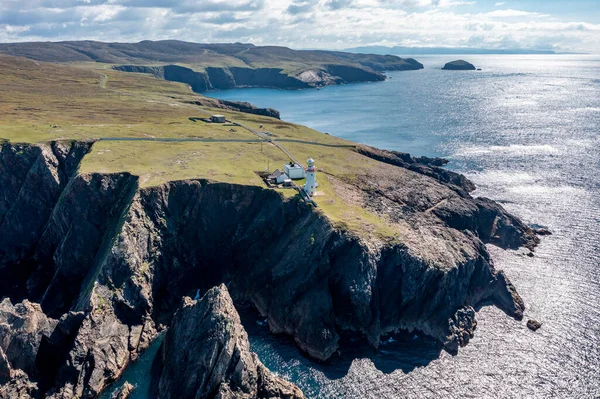 Vista Aérea Farol Ilha Arranmore Condado Donegal Irlanda — Fotografia de Stock