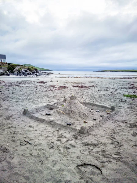 Sand castle at Narin Strand, a beautiful large blue flag beach in Portnoo, County Donegal - Ireland.
