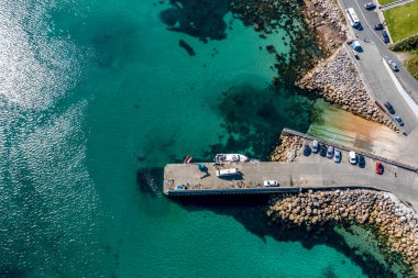 Aerial view of the pier Leabgarrow on Arranmore Island in County Donegal, Republic of Ireland.