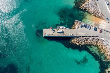 Aerial view of the pier Leabgarrow on Arranmore Island in County Donegal, Republic of Ireland.