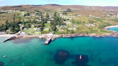 Aerial view of the pier Leabgarrow on Arranmore Island in County Donegal, Republic of Ireland.