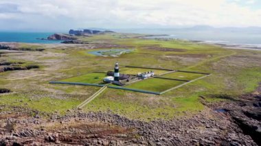 Aerial view of the Lighthouse on Tory Island, County Donegal, Republic of Ireland.