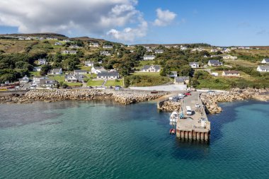 Aerial view of the pier Leabgarrow on Arranmore Island in County Donegal, Republic of Ireland.