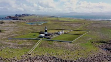 Aerial view of the Lighthouse on Tory Island, County Donegal, Republic of Ireland.