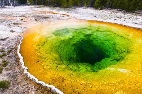 Yukarıdan Sabah Zafer Havuzu 'nun ölümcül fotoğrafı. Yellowstone Ulusal Parkı, Wyoming, ABD