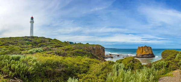 Panorama Slavného Majáku Split Point Orlí Skály Moři Aireys Inlet — Stock fotografie