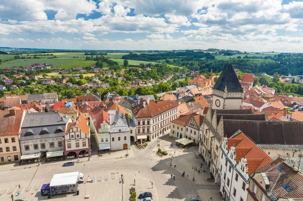 Flygfoto Över Zizka Torget Centrum Tabor Södra Tjeckien Denna Stad — Stockfoto