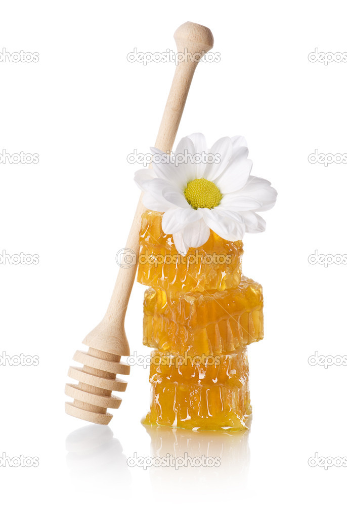 Honeycomb slice with honey dipper