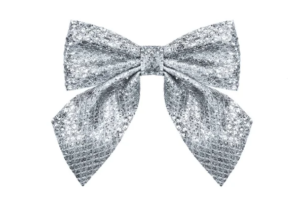 Silver Ribbon Bow Isolated Whit Stock Picture