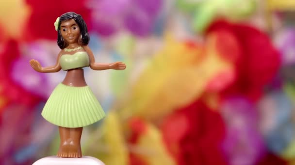 Традиционная Гавайская Кукла Танцовщица Хула Многоцветном Фоне — стоковое видео