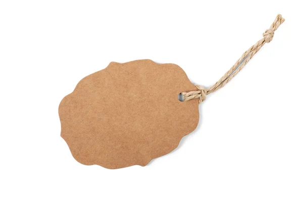 Brown Paper Label Tag Rope Isolated White Background Stock Image