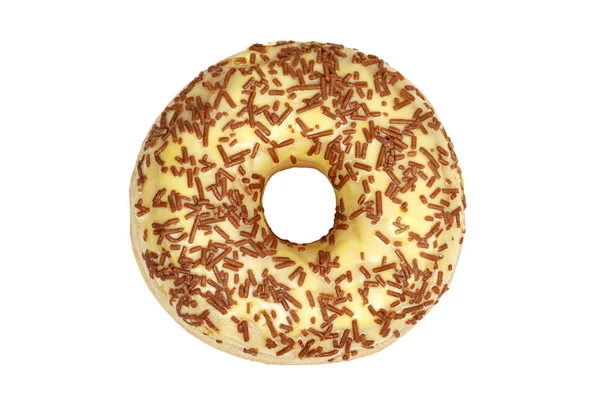 Donut Chocolate Branco Decorado Com Polvilhas Isoladas Branco — Fotografia de Stock
