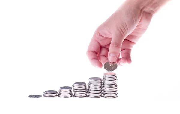 Hand putting coin — Stock Photo, Image