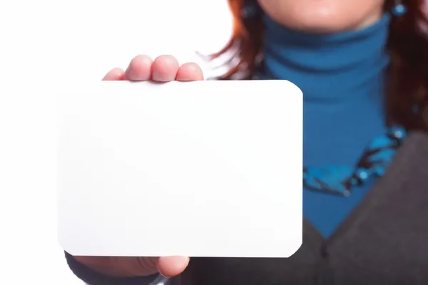 Blank of business card in woman hand — Stock Photo, Image