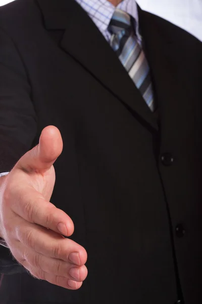 Business man open hand ready to seal a deal — Stock Photo, Image