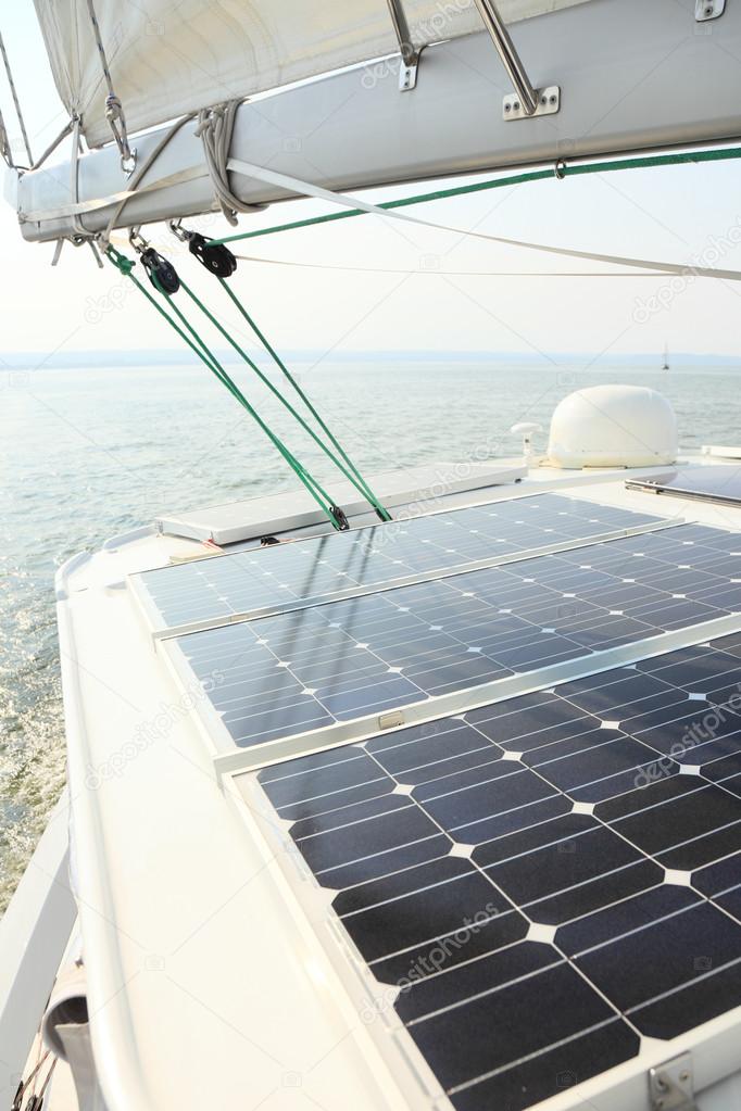 Solar Panels charging batteries aboard sail boat