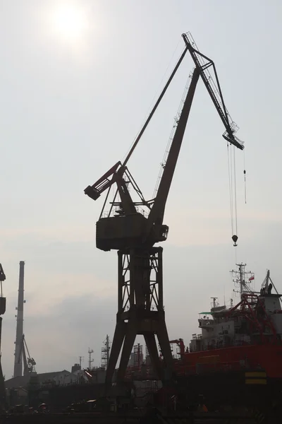 Black port crane terminal seaport — Stock Photo, Image