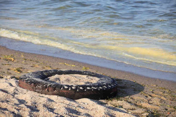 Tire on a beach — Stock Photo, Image