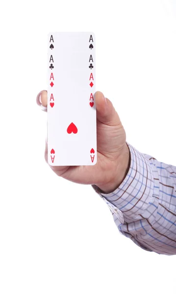 男人和玩扑克牌在手孤立 — 图库照片