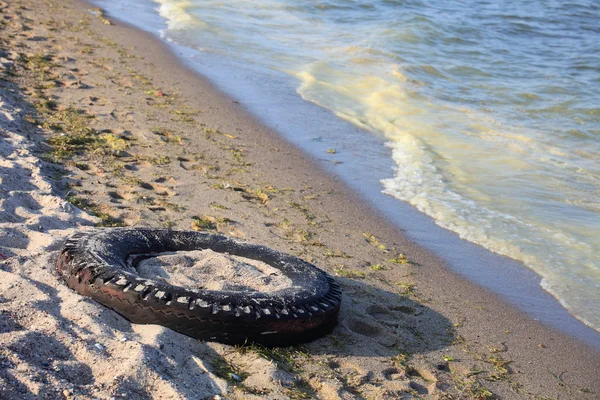 Tire on a beach — Stock Photo, Image