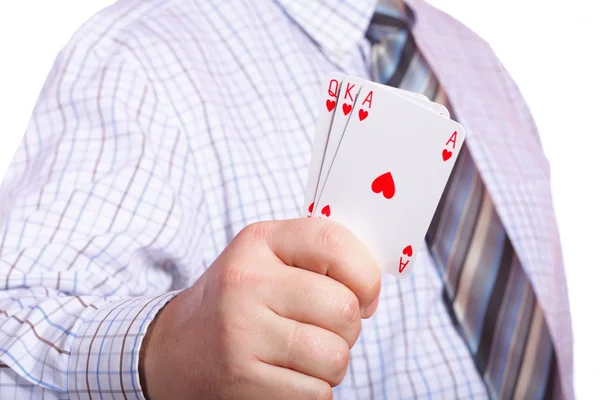 Man and playing cards in hand — Stock Photo, Image