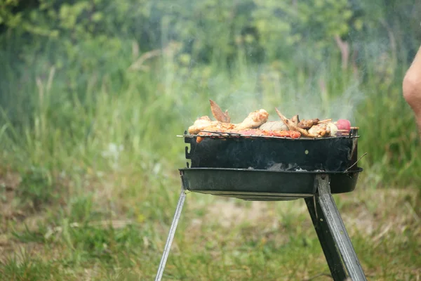 Bonfire campfire fire Flames grilling steak BBQ — Stock Photo, Image