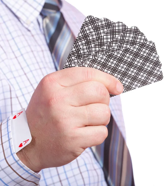 Hand and card in sleeve isolated — Stock Photo, Image