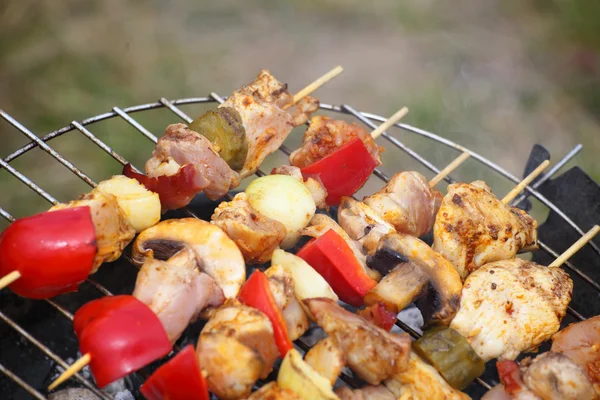 Oheň táboráku palbu plameny grilování steak bbq — Stock fotografie