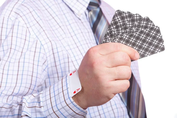 Hand and card in sleeve isolated — Stock Photo, Image