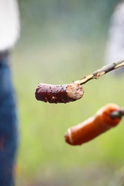 Şenlik ateşi kamp ateşi yangın alevleri Steak Barbekü Izgara — Stok fotoğraf