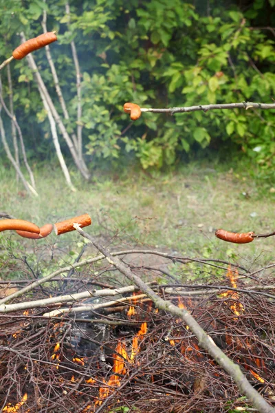 Vreugdevuur kampvuur brand vlammen grillen biefstuk bbq — Stockfoto