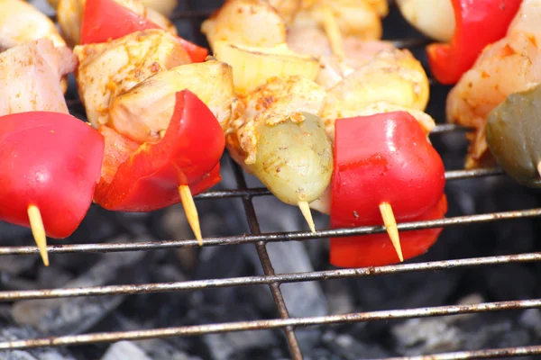 Hoguera fogata fuego llamas asar carne barbacoa — Foto de Stock