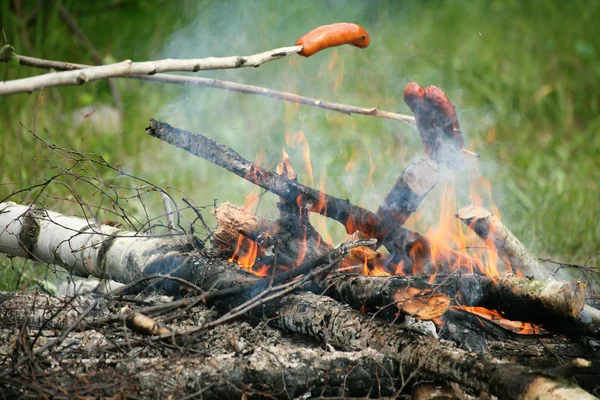 Φωτιά φωτιά φωτιά φλόγες ψήσιμο στη σχάρα μπριζόλα για το μπάρμπεκιου — Φωτογραφία Αρχείου