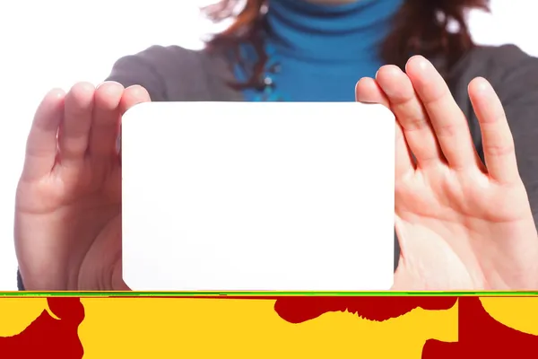 Blank of business card în mână de femeie — Fotografie, imagine de stoc