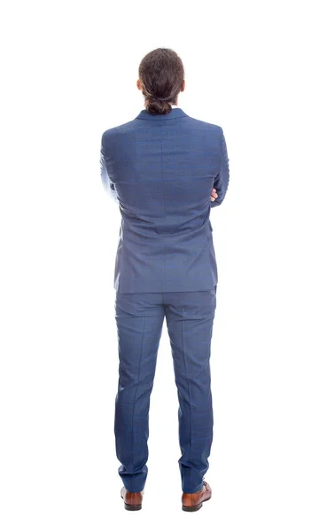 Der Geschäftsmann Anzug Hält Die Arme Verschränkt Person Voller Länge — Stockfoto