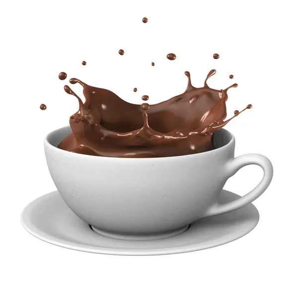 Salpicadura de chocolate en la taza — Foto de Stock